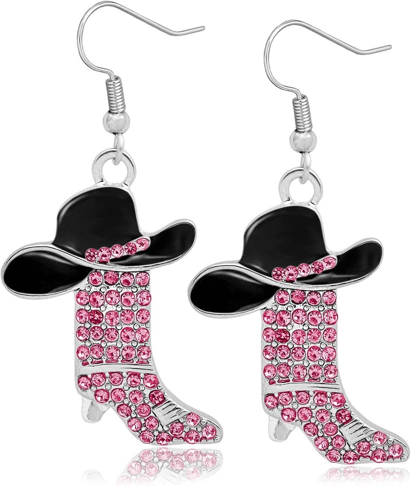 Rhinestone Western Boots Earrings Cowgirl Cowboy Enamel Hat Bohemian Rodeo Boot Drop Dangle Earrings for Women